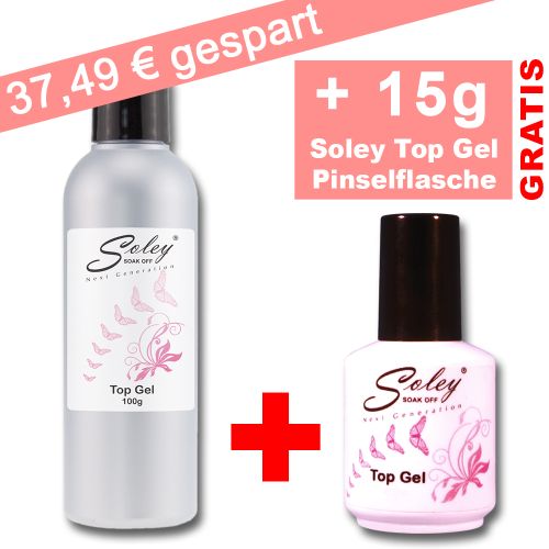Soley Soak Off Gel System - Top Gel 100g + 15g in Pinselflasche