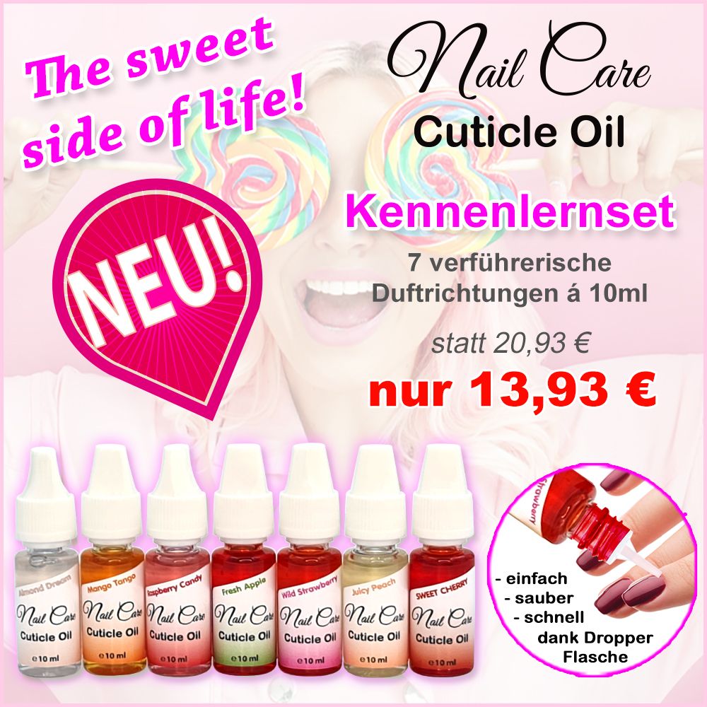 Nail Care Cuticle Oil Set bestehend aus 7 Dropperfläschen mit Nagelhautöl