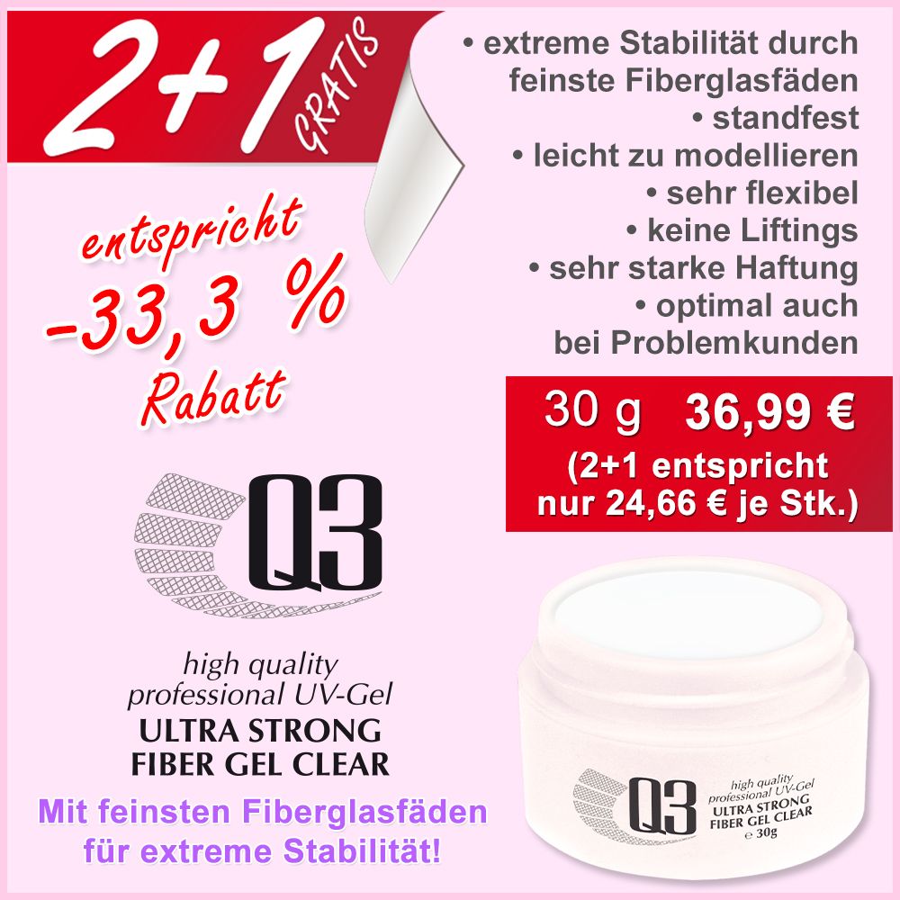 2+1 AKTION: Q3 - ULTRA STRONG Fiber Gel clear 30g - im weißen Standard Tiegel